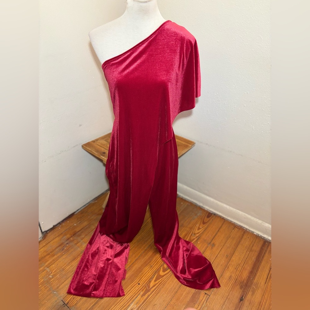 Ducci One Shoulder Red Velvet Romper